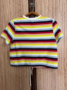 ONLY Multicolor Striped Drawstring Hem Top (S)