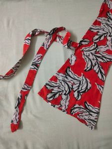 Branded Red Floral Top With Tie Up Sleeves