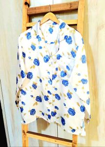 Blue Floral Print Shirt Size-40