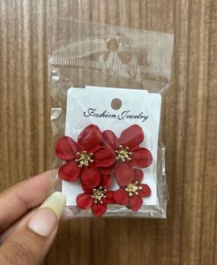 Red Double Flower Earrings