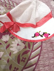 Cute White Sun Hat with Floral Detail