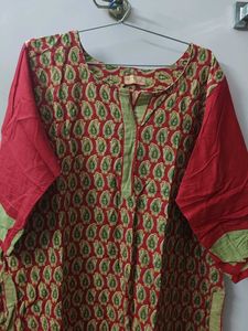 Red Printed Kurta Set - 2XL - Used Once