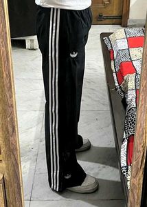 ADIDAS ORIGINALS BLACK STRAIGHT BOOTCUT TRACKPANTS