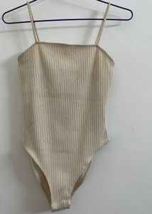 ✨ Beige Ribbed Bodysuit – Free Size (Fits S to L)