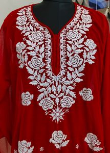Red Chikankari Kurti