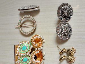 Combo Of 3 Earings,Saree Pin And Hair Clip