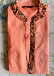 Orange KURTA WITH CONTRAST COLLAR