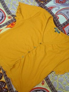 Mustard Ribbed Button-Front Top