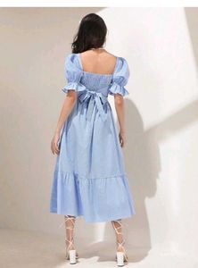 With Tag Blue Puff Sleeve Midi Dress