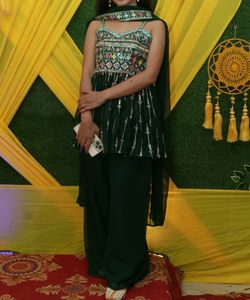 Beautiful Green Mehandi Dress Sharara