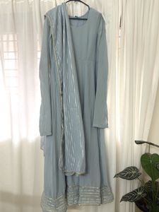 Elegant Grey flared Anarkali Kurta with Duppata