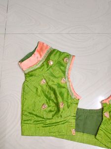 Peach Colour Saree Green Blouse