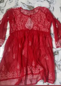 Red Embroidered Kurta