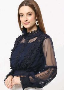 Net Lace Navy Blue Crop Top