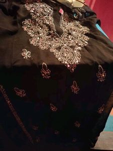 Black Georgette Chikankari Mirror Work Kurta