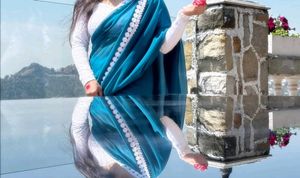 Elegant Blue Saree with Ruffle Blouse