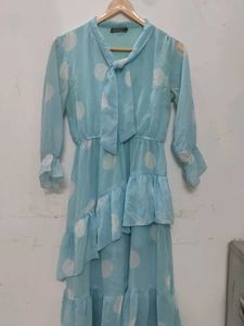 Aqua Polka Dot Ruffle Dress