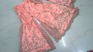 Peach Embroidered Kurta Set+Free Saree