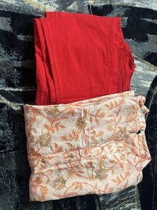 Elegant Floral orange Print Kurta pant  Set