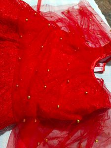 Red Beaded Tulle Top