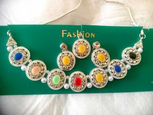 Fashionable Multicolor Stone & Pearl Jewellery Set