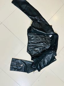 Size L - Leather Jacket With  Lace Up Tube Top