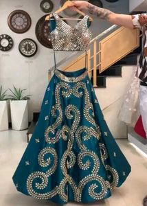 Teal Embroidery Lahenga