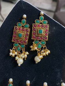 Red And Green Kundan stone Choker Set