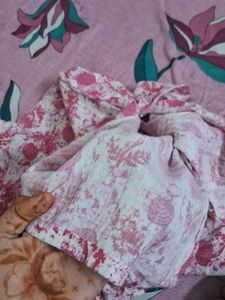 Pink Floral Long Sleeve Short Kurti