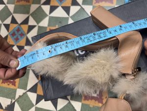 Chic Fur Strap Nude Heels
