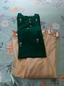 Green Embroidered Kurta , Net Plazzo And Dupatta