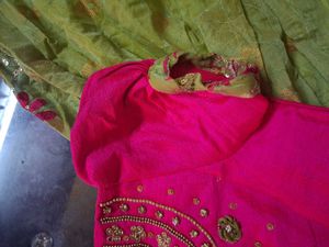 Girls Pink and Green Embroidered Frock