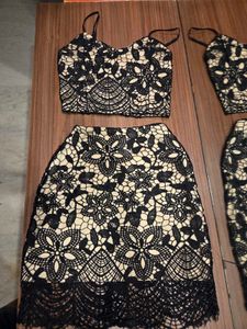 Black Co-ord set lace cutout 28&#34; Petite