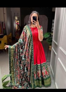 Red Anarkali Grown With Rajasthani Look Embroidery