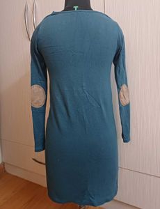 Teal Cowl Neck Long Sleeve Dress