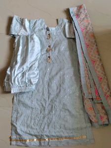 Light Blue Kurti With Pant And Dupatta Set