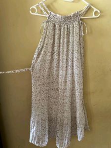 Short Ruffled White Floral Dress Sleeveless