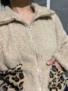 Fuzzy Leopard Trim Jacket