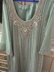Elegant Mint Green Embellished Kurti Set