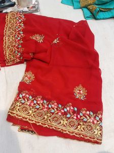 Cash Allow Red Embroidered Sari
