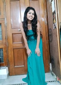Green Sequence Work , Georgette Material, Gown, Pa