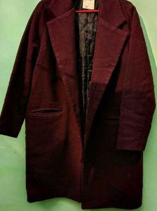 Burgundy heavy woolen knee length coat