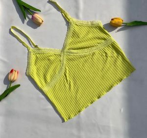 Neon Green Lace Trim Cami Tank Top