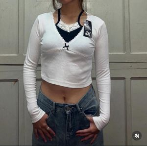 Lace Trim Bow Tie Crop Top