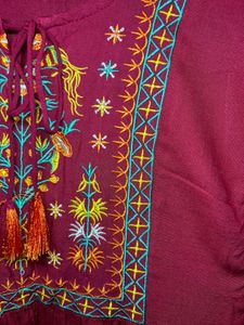 Maroon Embroidered Kurta