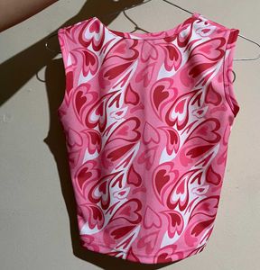 Pink Heart Print Tank Top