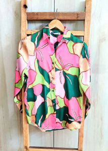 Floral Print Satin Shirt Size-36