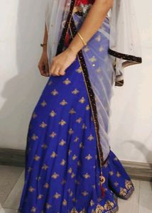 Flared Skirt - Blue And Golden Printed