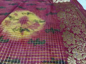 Golden Mustard Silk Saree with Maroon Zari