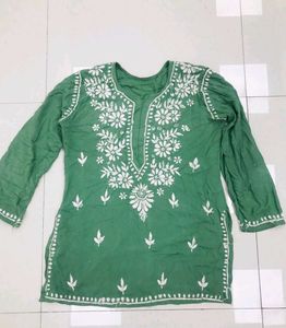Olive Green Lucknawi Short Kurta